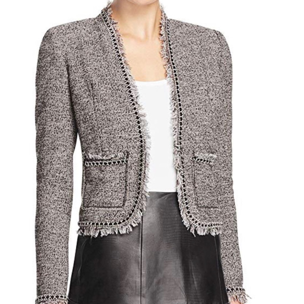 Rebecca Taylor Fringe Tweed Chain Detail Jacket